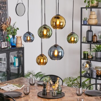 Koyoto Suspension, Boule lumineuse, Suspension Bleu, Or, Vert, 6 lumières