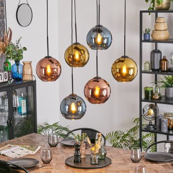 Koyoto Suspension, Boule lumineuse, Suspension Bleu, Or, Cuivré, 6 lumières Koyoto Suspension, Boule lumineuse, Suspension Bleu, Or, Cuivré, 6 lumières