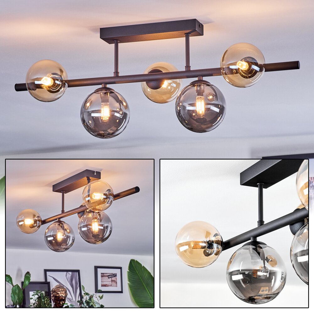 Chehalis Plafonnier, Boule lumineuse Ambre, Fumé, 5 lumières main product photo