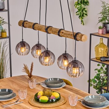 Koyoto Suspension, Boule lumineuse, Suspension Écru, Noir, 5 lumières