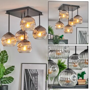 Ripoll Plafonnier, Boule lumineuse Chrome, Clair, Fumé, 5 lumières