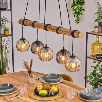 Koyoto Suspension, Boule lumineuse, Suspension Écru, Noir, 5 lumières