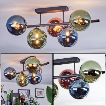 Chehalis Plafonnier, Boule lumineuse Bleu, Vert, Cuivré, 5 lumières