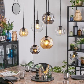 Ripoll Suspension, Boule lumineuse, Suspension Ambre, Clair, Fumé, 6 lumières