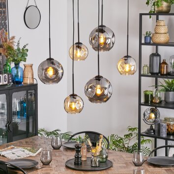 Ripoll Suspension, Boule lumineuse, Suspension Ambre, Fumé, 6 lumières