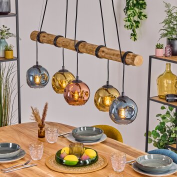 Ripoll Suspension, Boule lumineuse, Suspension Écru, Noir, 5 lumières