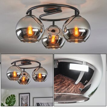 Koyoto Plafonnier, Boule lumineuse Chrome, Fumé, 3 lumières