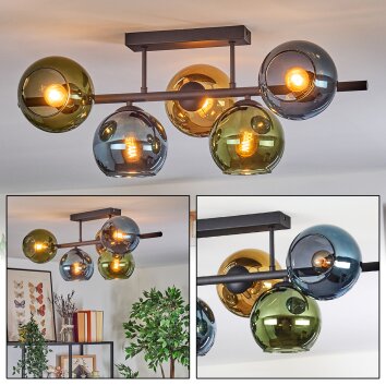 Koyoto Plafonnier, Boule lumineuse Bleu, Or, Vert, 5 lumières