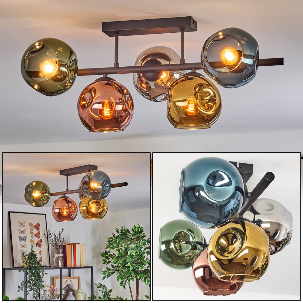 Ripoll Plafonnier, Boule lumineuse Bleu, Chrome, Or, Vert, Cuivré, Fumé, 5 lumières main product photo