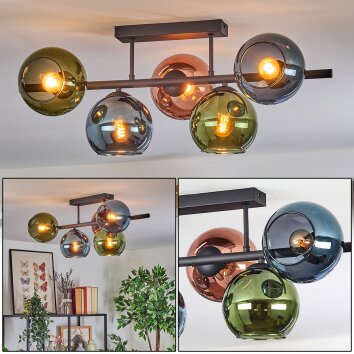 Koyoto Plafonnier, Boule lumineuse Bleu, Vert, Cuivré, 5 lumières