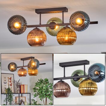 Koyoto Plafonnier, Boule lumineuse Bleu, Or, Vert, Cuivré, 5 lumières