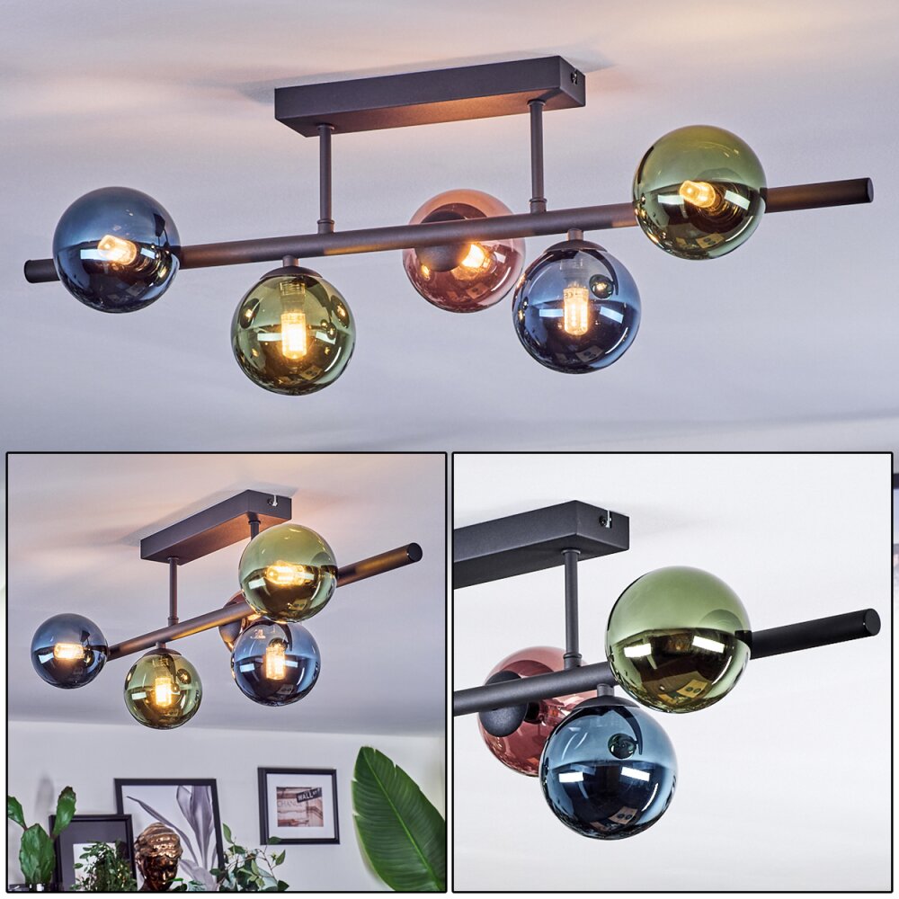 Chehalis Plafonnier, Boule lumineuse Bleu, Vert, Cuivré, 5 lumières main product photo