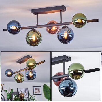 Chehalis Plafonnier, Boule lumineuse Bleu, Vert, Cuivré, 5 lumières
