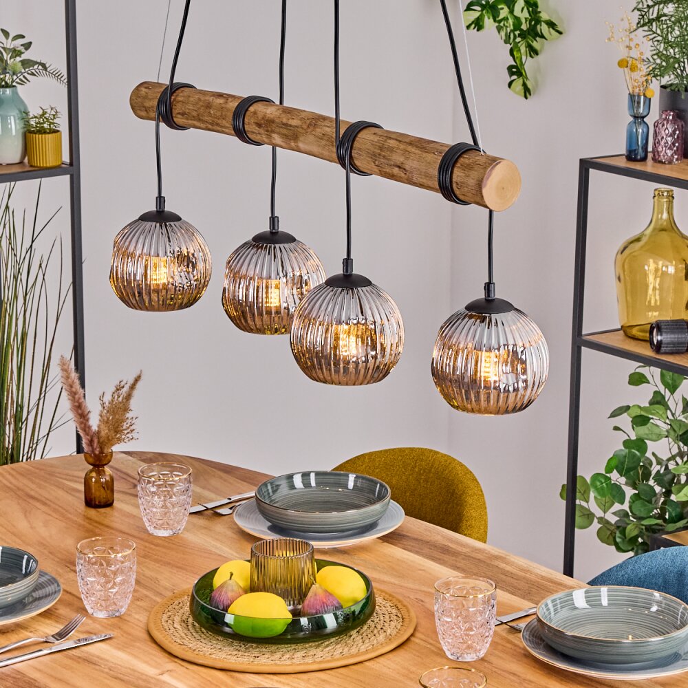Ripoll Suspension, Boule lumineuse, Suspension Écru, Noir, 4 lumières main product photo