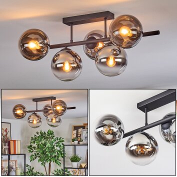 Gastor Plafonnier, Boule lumineuse Chrome, Clair, Fumé, 5 lumières