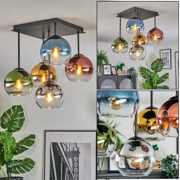 Koyoto Plafonnier, Boule lumineuse 37 cm Bleu, Or, Vert, Clair, Cuivré, Fumé, 5 lumières