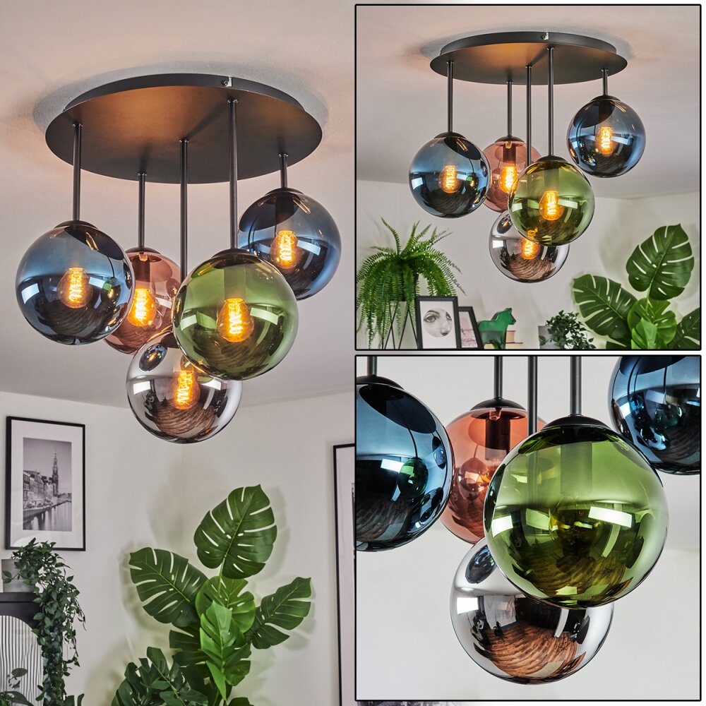 Gastor Plafonnier, Boule lumineuse Bleu, Chrome, Vert, Cuivré, Fumé, 5 lumières main product photo