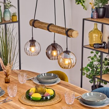 Koyoto Suspension, Boule lumineuse, Suspension Écru, Noir, 3 lumières