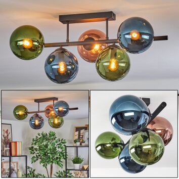 Gastor Plafonnier, Boule lumineuse Bleu, Vert, Cuivré, 5 lumières