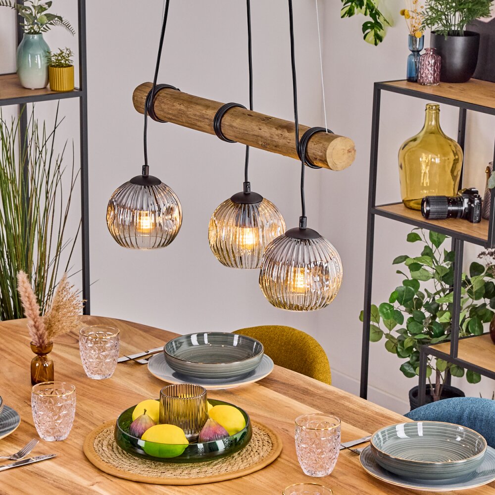 Ripoll Suspension, Boule lumineuse, Suspension Écru, Noir, 3 lumières main product photo