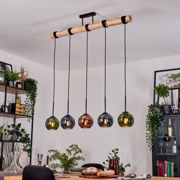 Koyoto Suspension, Boule lumineuse, Suspension Écru, Noir, 5 lumières