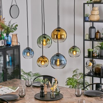 Koyoto Suspension, Boule lumineuse, Suspension Bleu, Or, Vert, Clair, 6 lumières