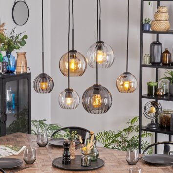 Koyoto Suspension, Boule lumineuse, Suspension Ambre, Clair, Fumé, 6 lumières