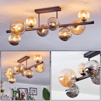 Chehalis Plafonnier, Boule lumineuse Ambre, Fumé, 8 lumières