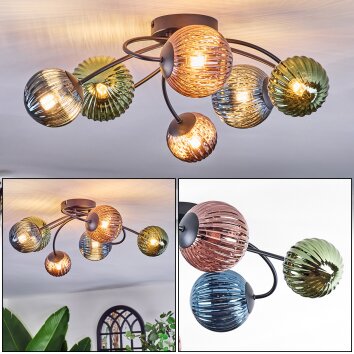 Chehalis Plafonnier, Boule lumineuse Bleu, Vert, Cuivré, 6 lumières