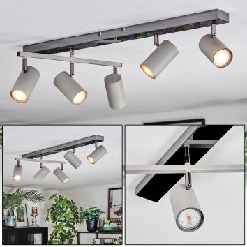 Javel Plafonnier, Spot de plafond Chrome, Gris, Noir, 5 lumières