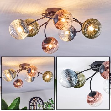 Chehalis Plafonnier, Boule lumineuse 58 cm Bleu, Vert, Clair, Cuivré, 6 lumières