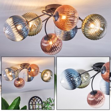 Chehalis Plafonnier, Boule lumineuse 64 cm Bleu, Vert, Clair, Cuivré, 6 lumières