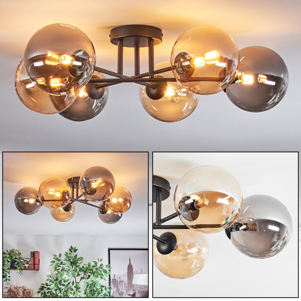 Chehalis Plafonnier, Boule lumineuse 62 cm Ambre, Fumé, 6 lumières main product photo