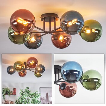 Chehalis Plafonnier, Boule lumineuse Bleu, Vert, Cuivré, 6 lumières