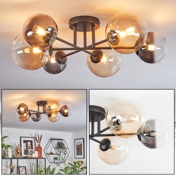 Chehalis Plafonnier, Boule lumineuse 60 cm Ambre, Clair, Fumé, 6 lumières