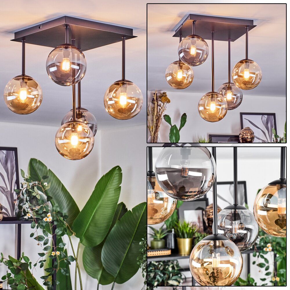 Chehalis Plafonnier, Boule lumineuse Ambre, Fumé, 5 lumières main product photo