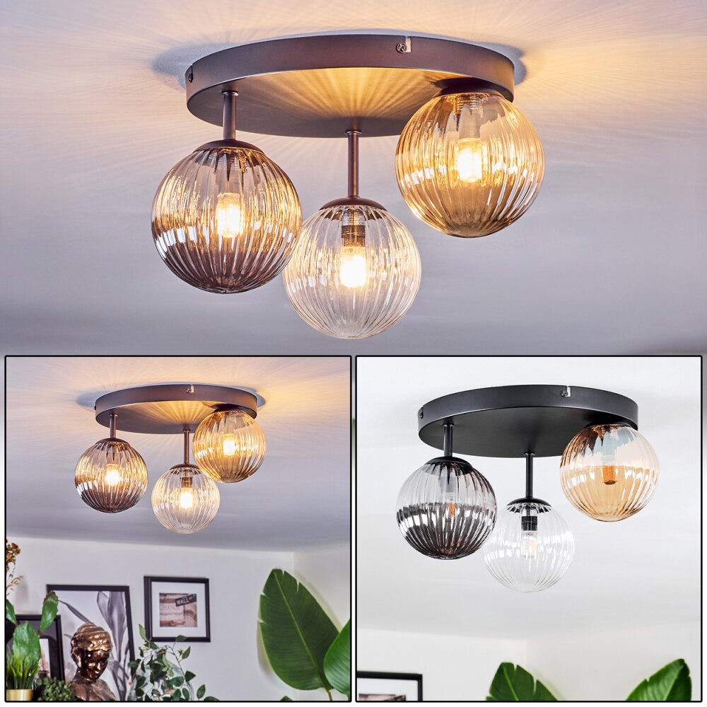 Chehalis Plafonnier, Boule lumineuse Ambre, Clair, Fumé, 3 lumières main product photo