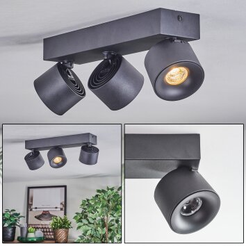 Narel Plafonnier, Spot de plafond LED Noir, 3 lumières