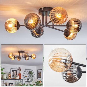 Chehalis Plafonnier, Boule lumineuse 55 cm Ambre, Fumé, 6 lumières Chehalis Plafonnier, Boule lumineuse 55 cm Ambre, Fumé, 6 lumières