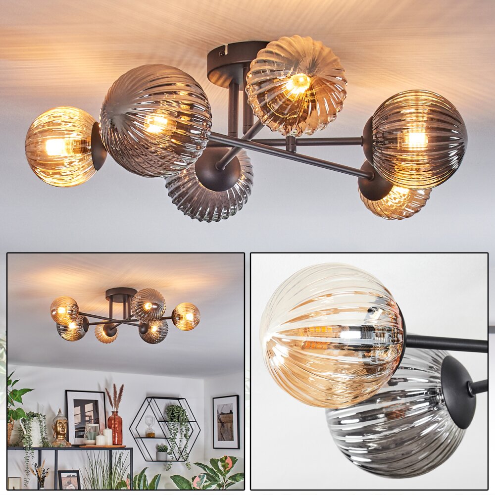 Chehalis Plafonnier, Boule lumineuse 55 cm Ambre, Fumé, 6 lumières main product photo
