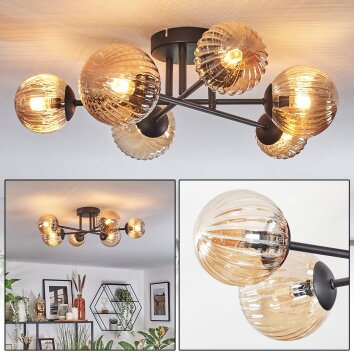 Chehalis Plafonnier, Boule lumineuse 55 cm Ambre, 6 lumières