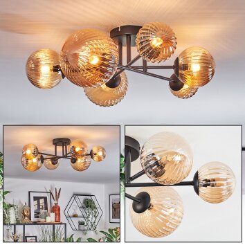 Chehalis Plafonnier, Boule lumineuse 60 cm Ambre, 6 lumières Chehalis Plafonnier, Boule lumineuse 60 cm Ambre, 6 lumières