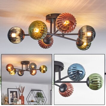 Chehalis Plafonnier, Boule lumineuse 51 cm Bleu, Vert, Cuivré, 6 lumières