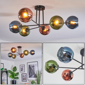 Koyoto Plafonnier, Boule lumineuse 78 cm Bleu, Vert, Cuivré, 6 lumières