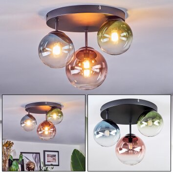 Chehalis Plafonnier, Boule lumineuse 30.5 cm Bleu, Vert, Clair, Cuivré, 3 lumières Chehalis Plafonnier, Boule lumineuse 30.5 cm Bleu, Vert, Clair, Cuivré, 3 lumières