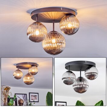 Chehalis Plafonnier, Boule lumineuse 30 cm Fumé, 3 lumières