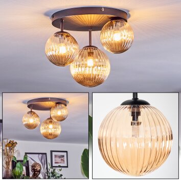 Chehalis Plafonnier, Boule lumineuse 32 cm Ambre, 3 lumières