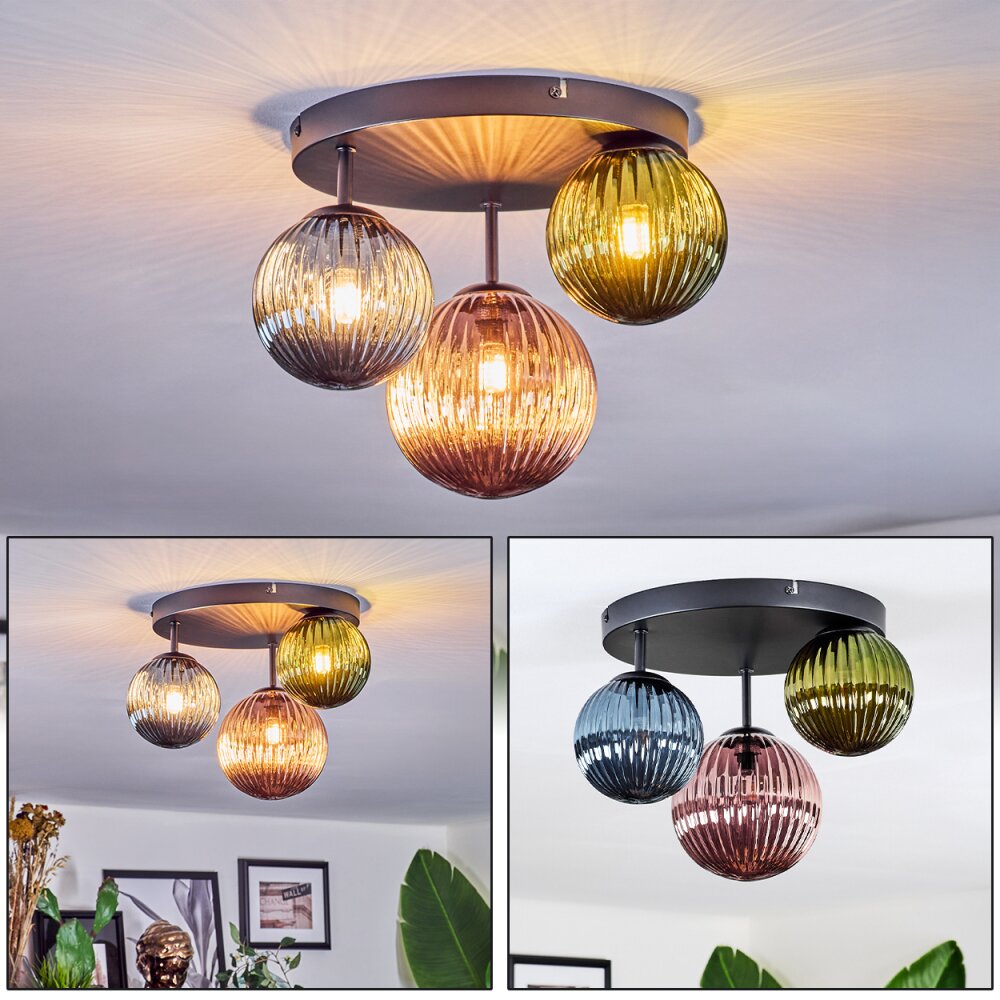 Chehalis Plafonnier, Boule lumineuse 30 cm Bleu, Vert, Cuivré, 3 lumières main product photo