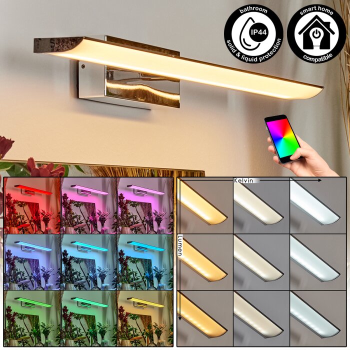 Banek Lampe de miroir, Applique murale LED Chrome, 1 lumière, Changeur de couleurs