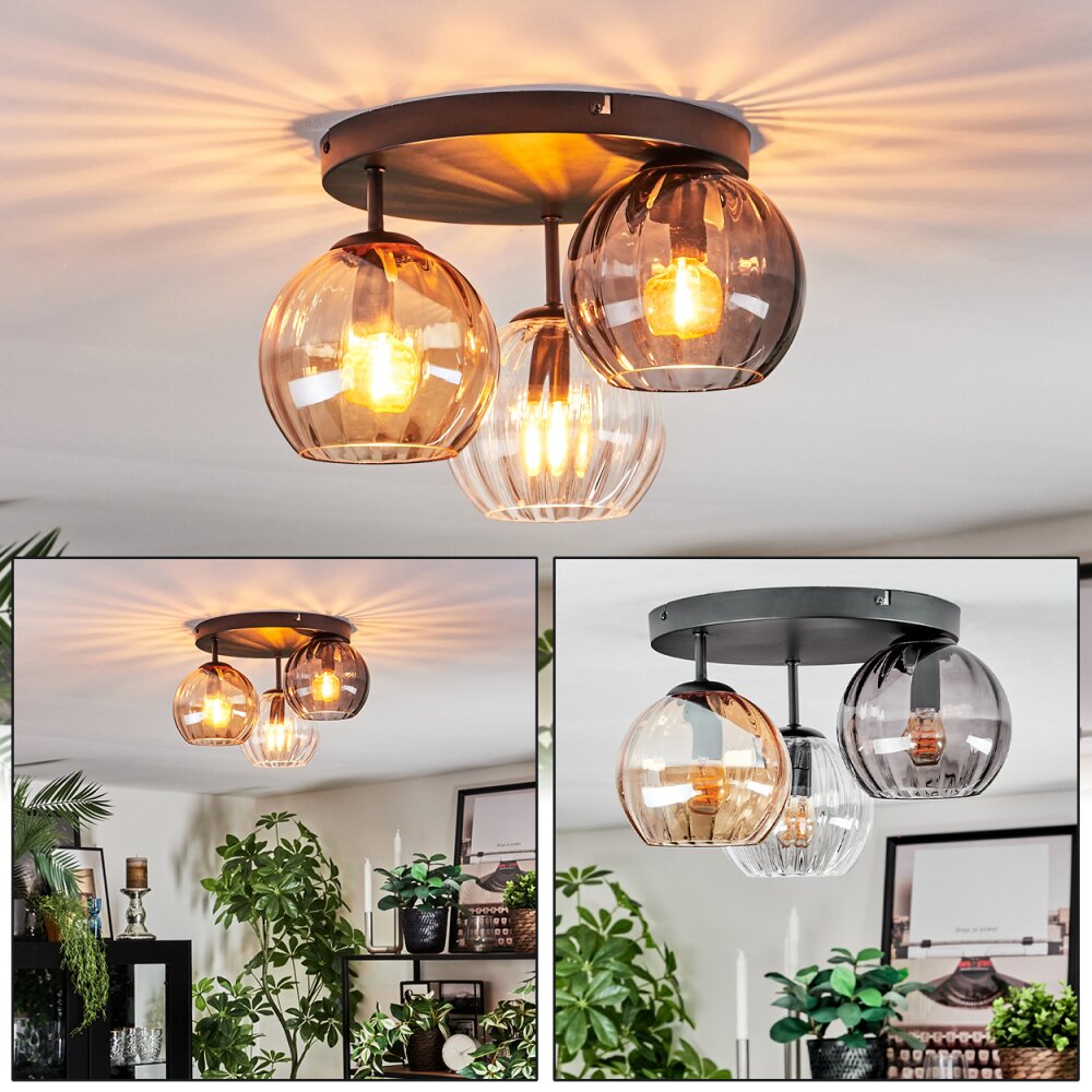 Koyoto Plafonnier, Boule lumineuse 30 cm Ambre, Clair, Fumé, 3 lumières main product photo